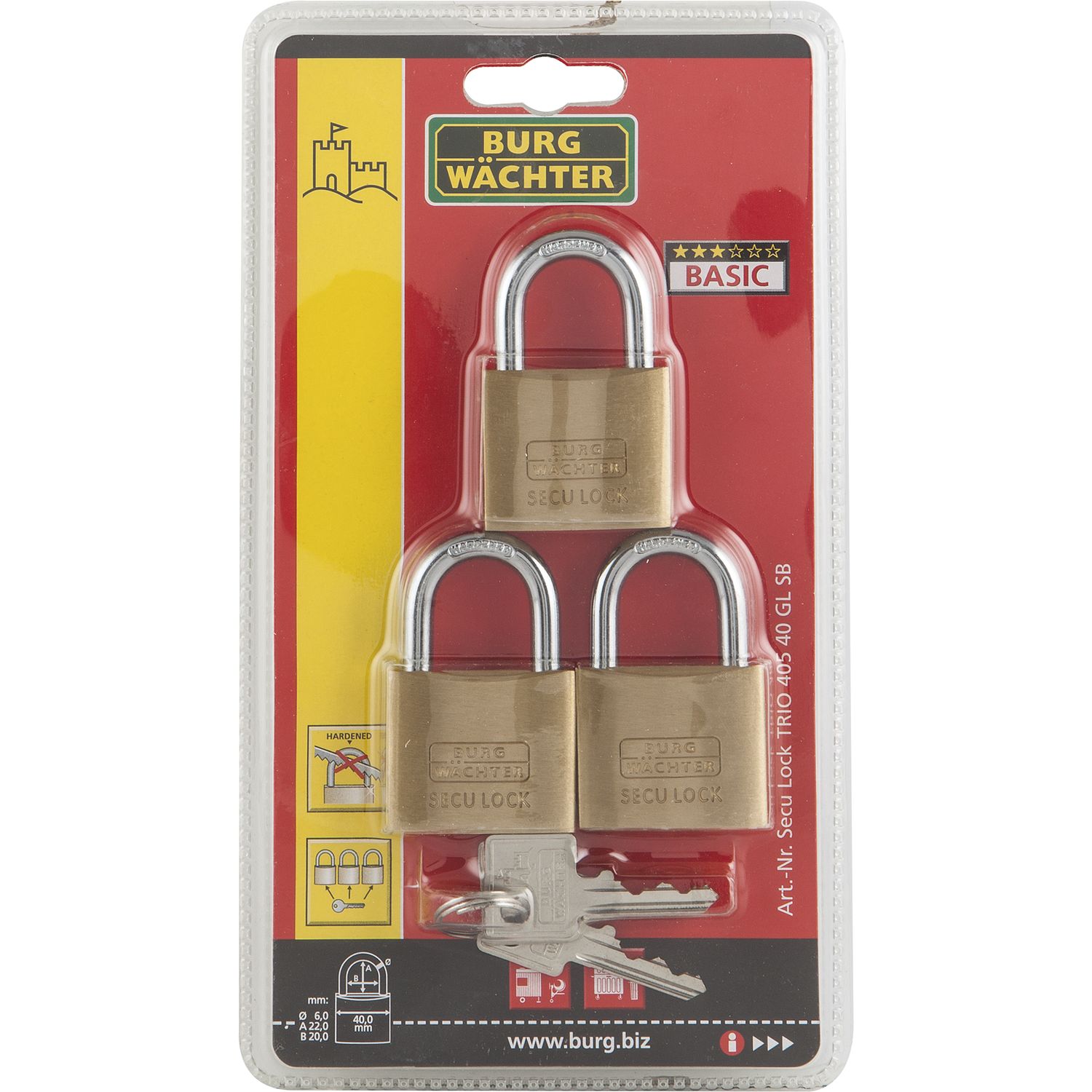 BURG-WÄCHTER Vorhangschlossset 405 Trio gleichsperrend, 40 mm SB-3 ...