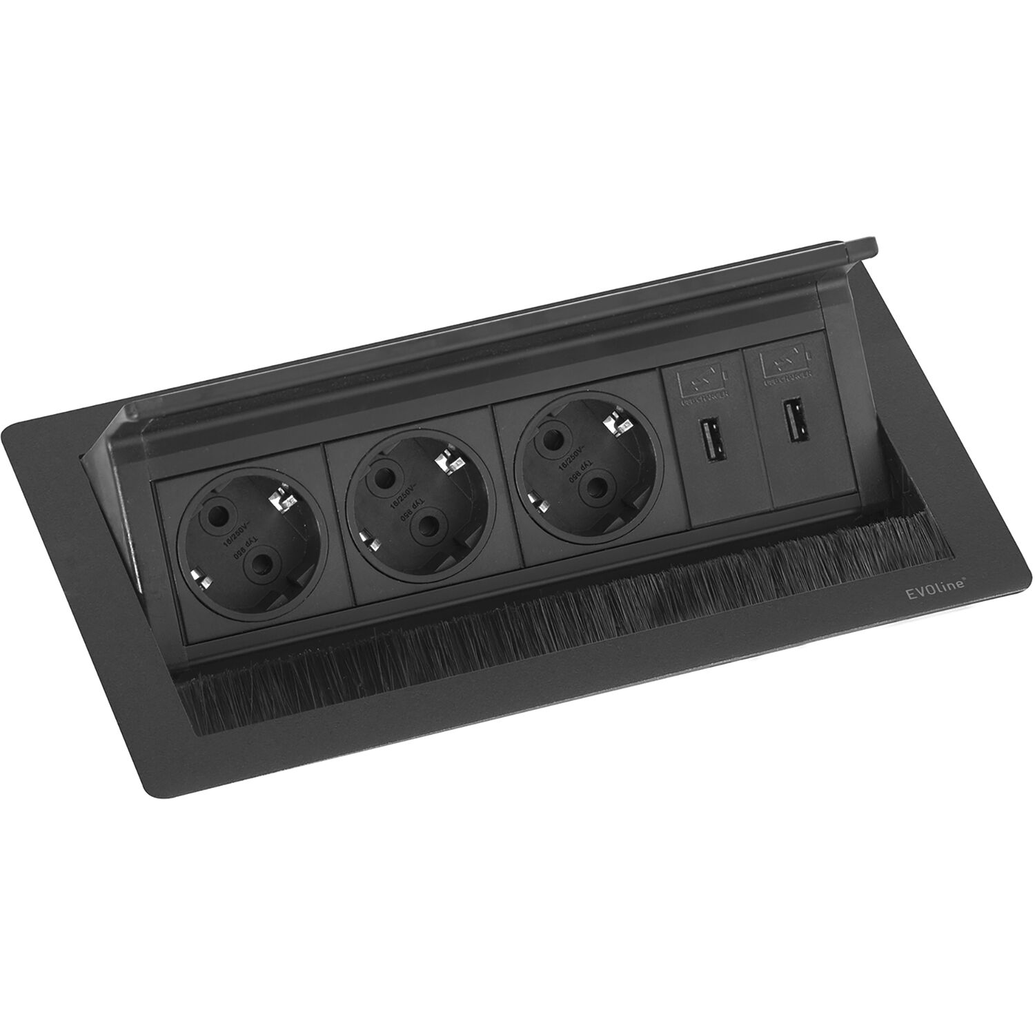 Evoline Flip Top Push Data M Steckdosenleiste 3xSchuko + 2x USB-Charger schwarz