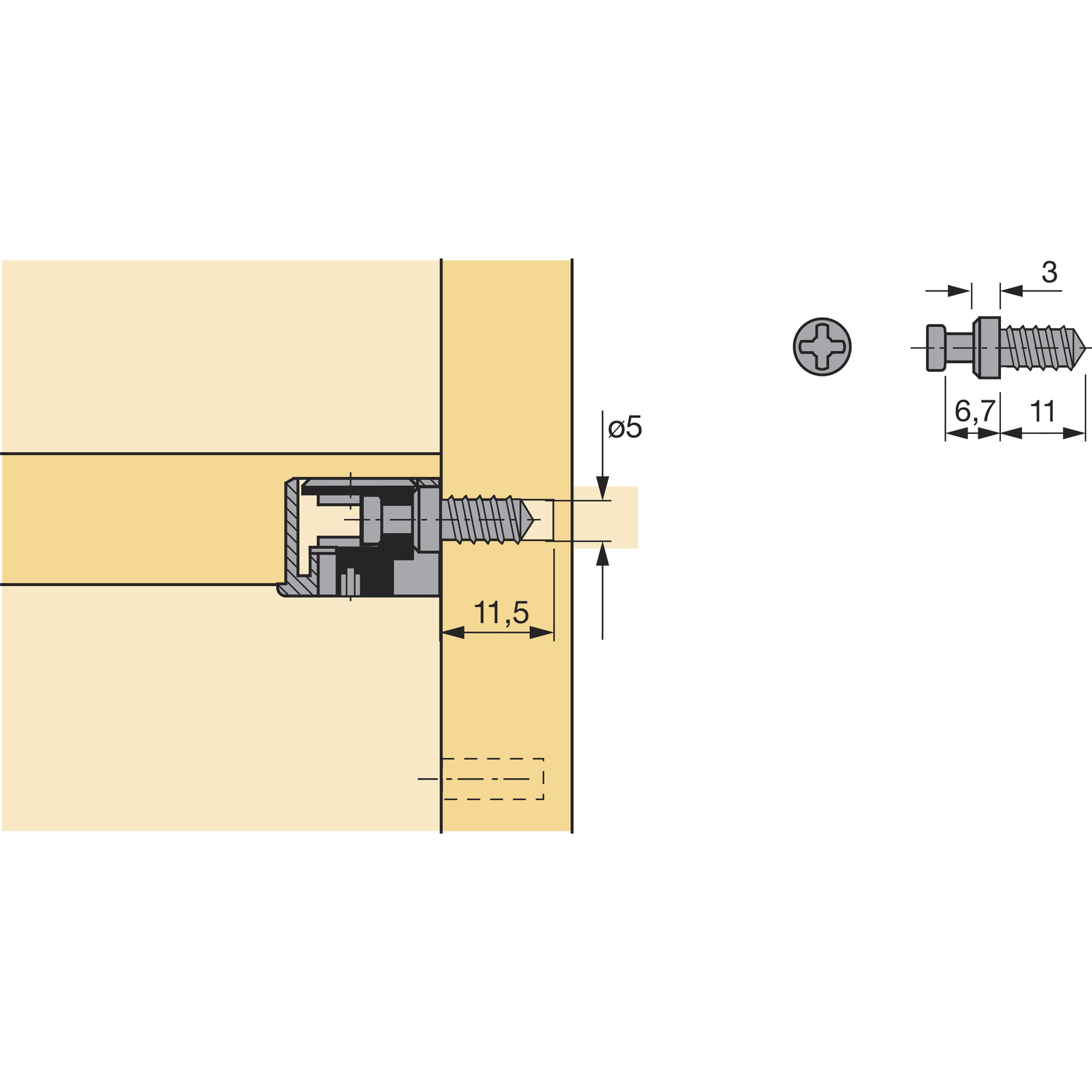 HETTICH VB 35/36 Einschraubdübel+Direktgewinde, Bohr ø5, Spannmaß 6.7 ...