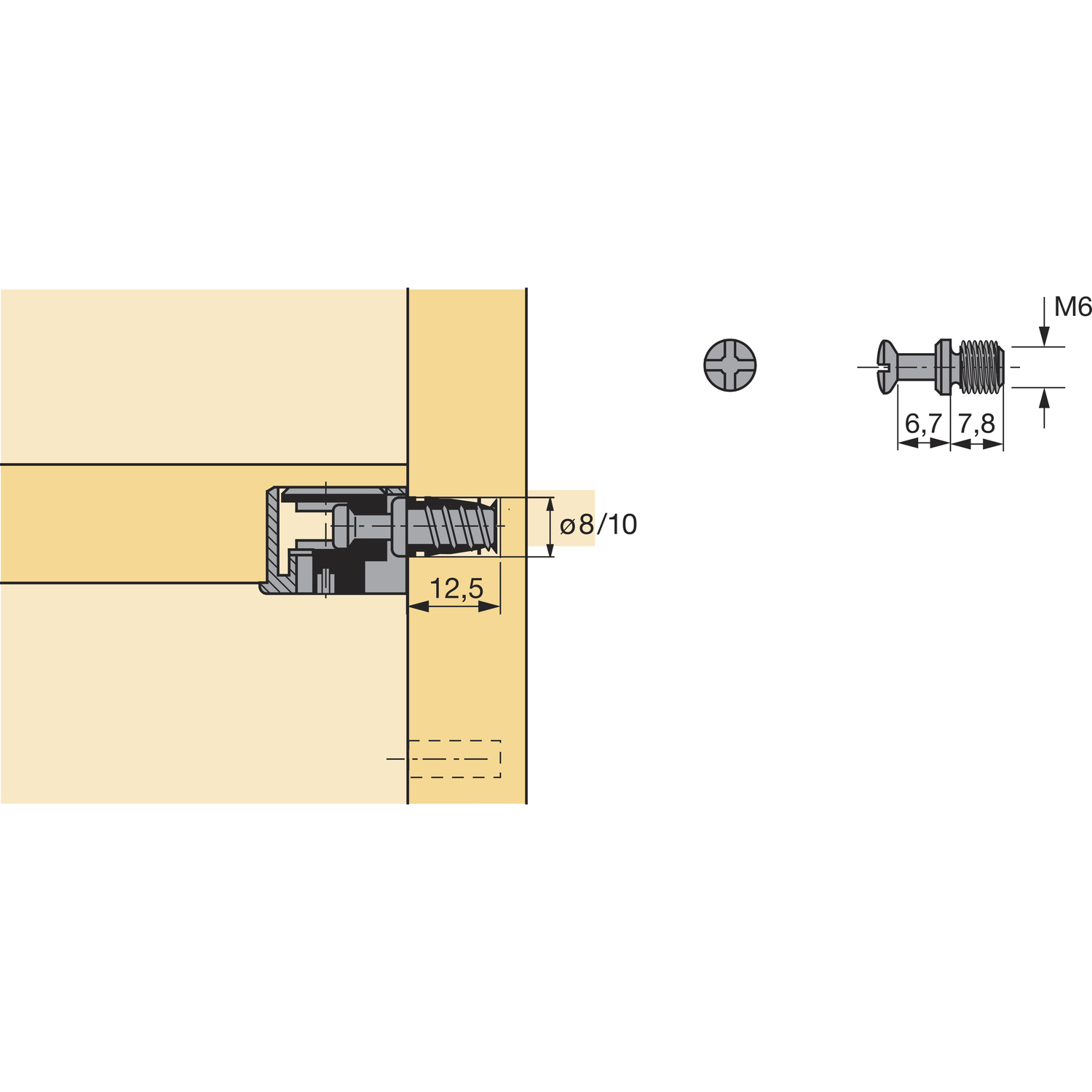 HETTICH VB 35/36 Einschraubdübel DU 648 +M6 x 7,8 Gewinde, Spannmaß 6.7 ...