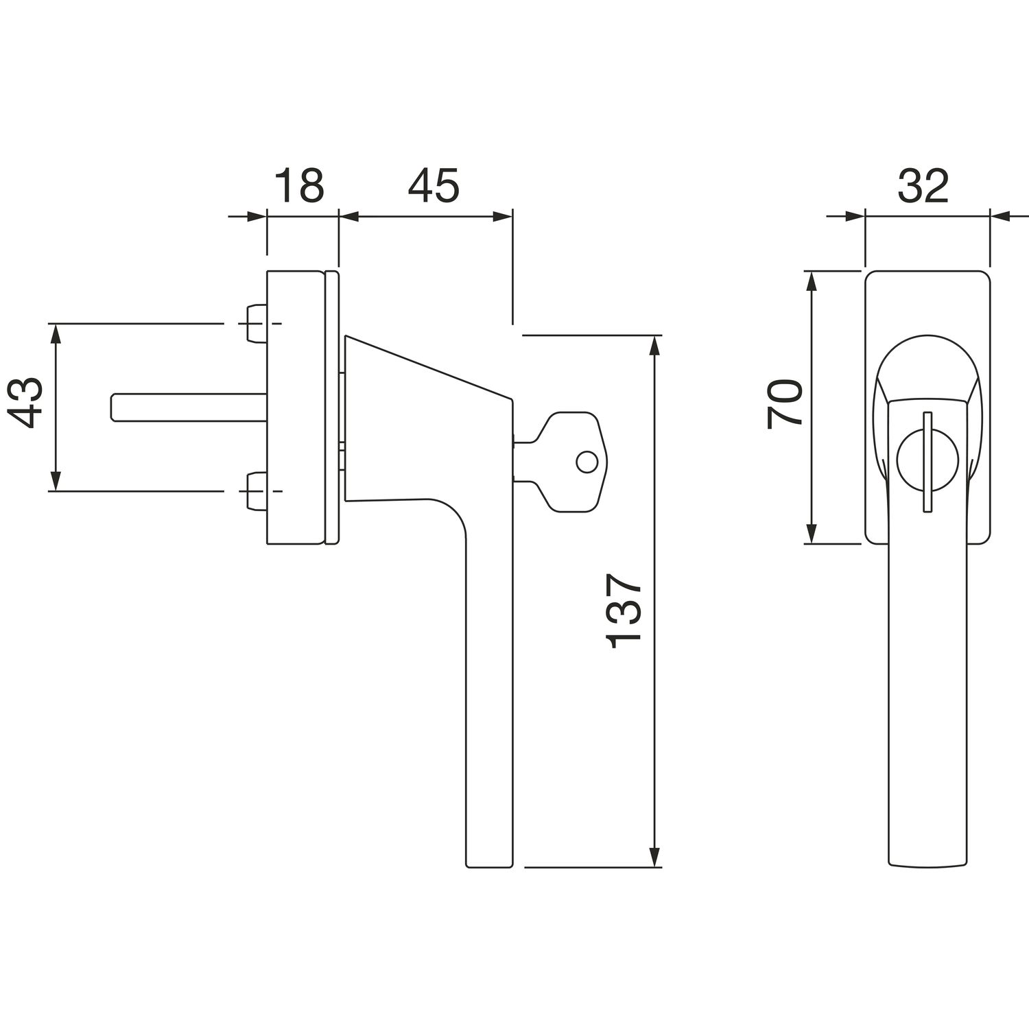 Hoppe raamkruk/raamgreep 0710/U26 wit stift 32x7 - VDA Geveltechniek