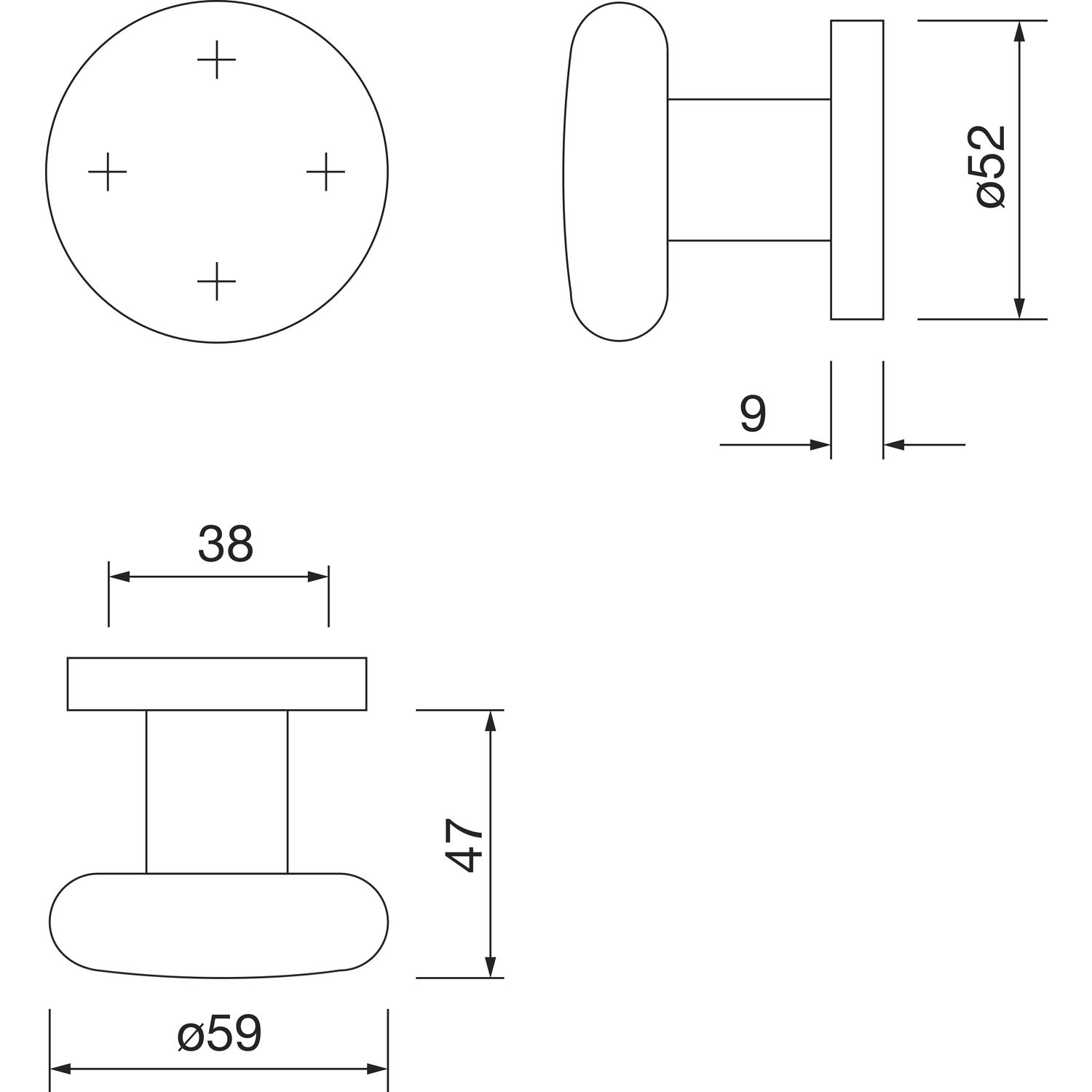 HOPPE Türknopf Flachform - auf Rosette, Knopf ø 59 fest, silber ...