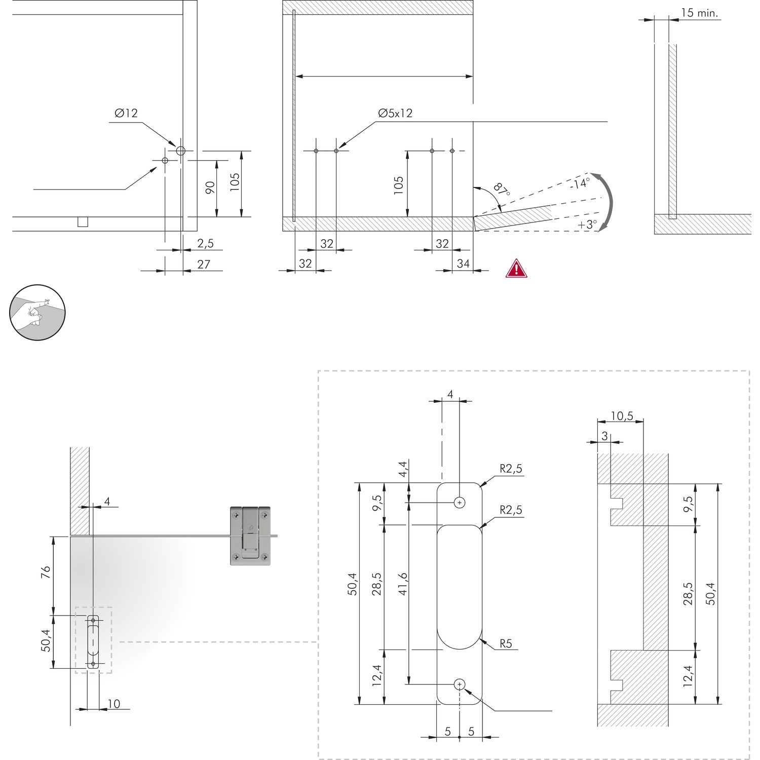 KIARO Bremsklappenhalter mit Seil Kunsstoff grau