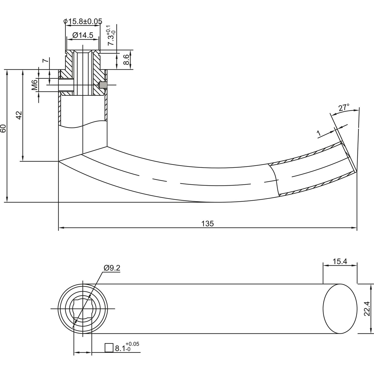 MACO Raamgreep Harmony, blokkeercilinder, vierkante stift 7 x 35 mm