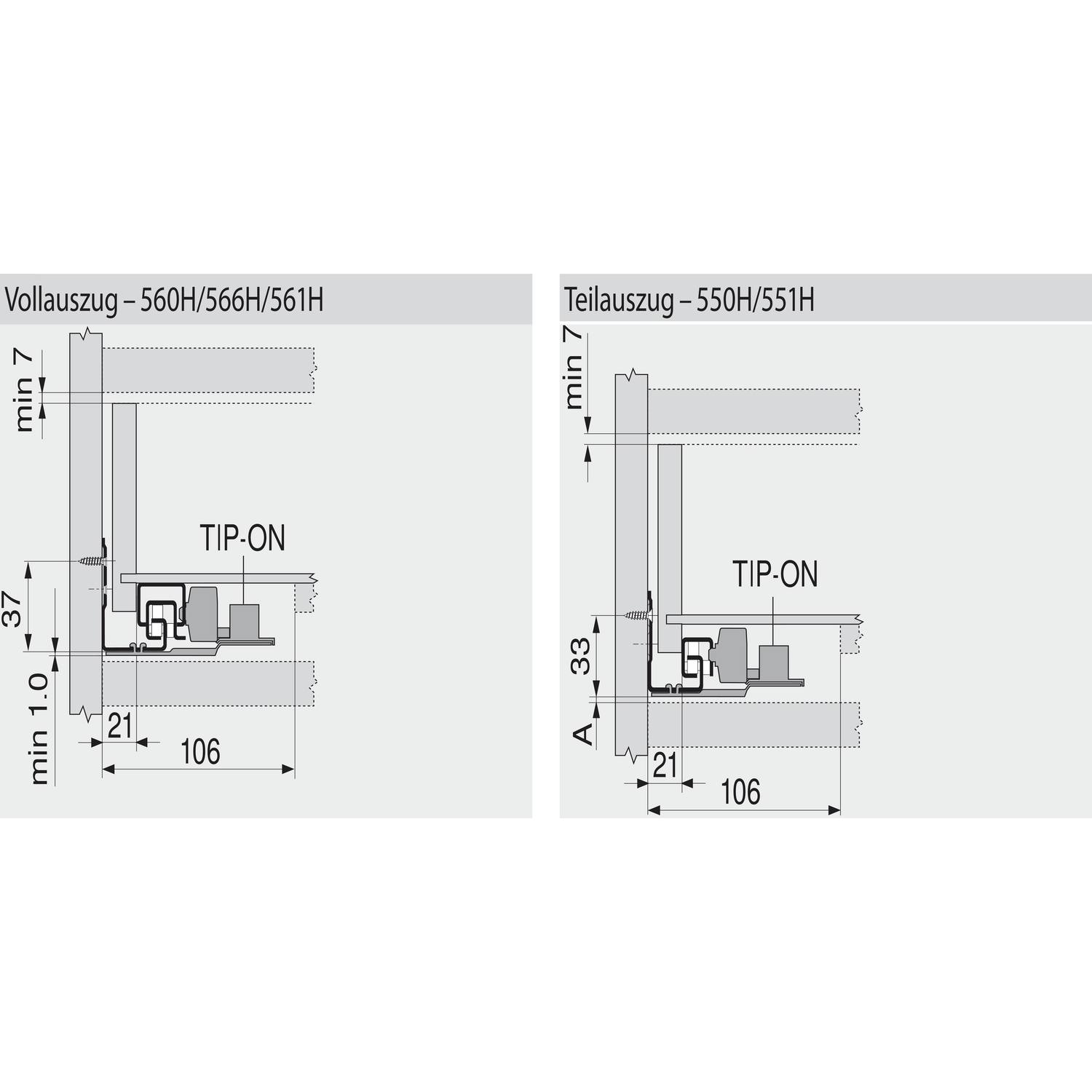 BLUM TIP-ON Einheit TANDEM 560 H plus, TK 30 kg - vasalat